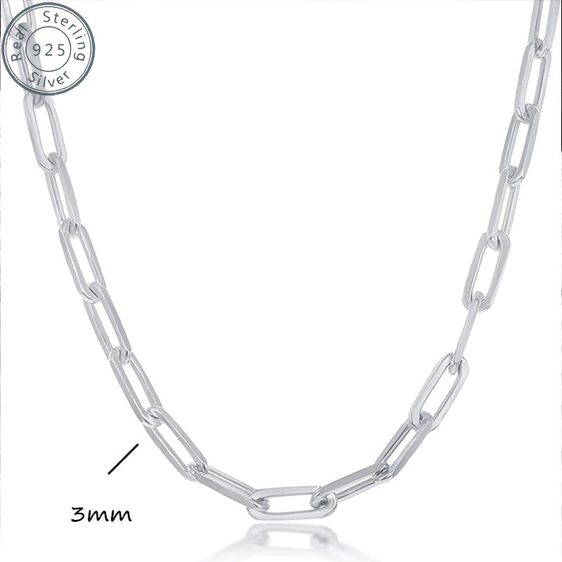 925 Sterling Silver Paperclip Chain Necklace for Women & Men - 3mm Thick, 20/ 22/ 24 Inch, Bohemian Style, Synthetic Stone, Perfect for Daily Wear or Gifting, Gift Box Included, Everyday Jewelry|Bohemian Style|Durable Chain, Necklace for