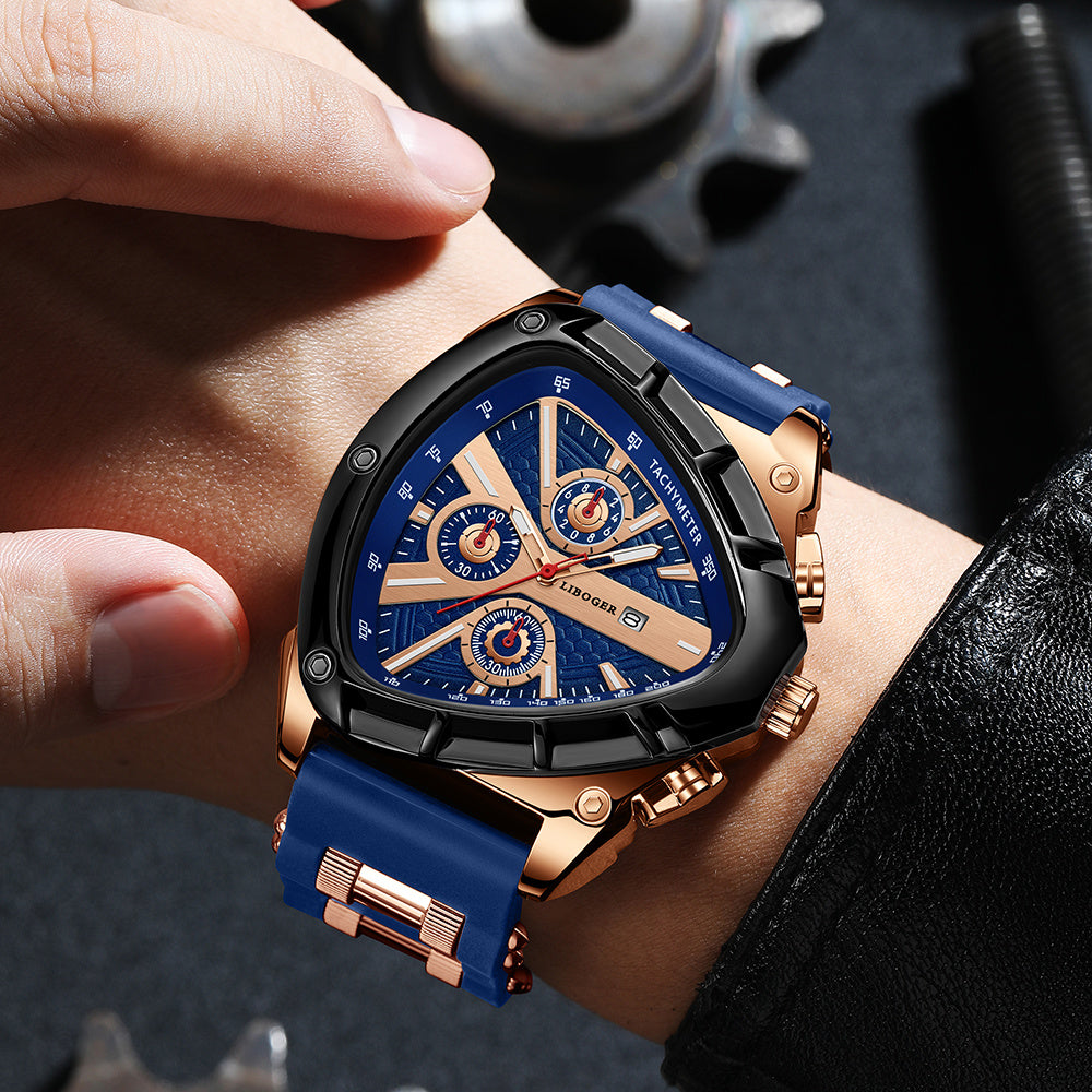 [Valentine's Father's Day Gift] 2pcs/set Luxury Sports Mens Watches For Men With Triangle Dial & Silicone Strap, Chronograph-like, Retro Square Dial & Faux Leather Starp Men Watches, Date Display, Dress Watch For Casual, Valentine's Father's Day Gift, Rel