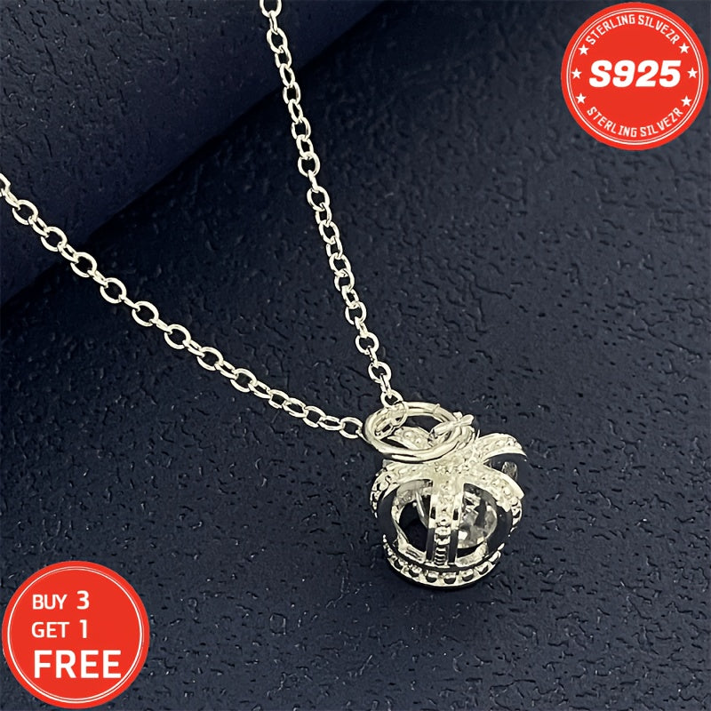 S925 Pure Silvery 5A Zirconia Crown Necklace, Durable, Low Allergenic, Is An Ideal Gift For Men, Women, Wives, Girlfriends, Mothers And Daughters On Anniversaries, Halloween, Christmas And Special Occasions, Total Weight Of The Product (2g)