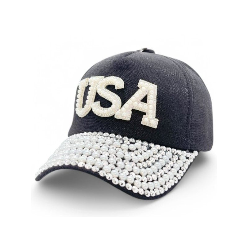 "USA" Bling Bling Bead BASEBALL CAP Adjustable, UV protection Design for American, Perfect for Outdoor Activities, Casual