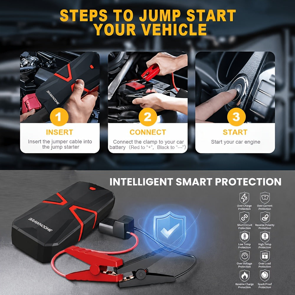 5-in-1/9IN1 Portable Car Battery Jump Starter With Tire Inflator 12V Fast Start, Battery Boost, USB I/O, LED Emergency Light, Reliable Power, Roadside/Vehicle Emergency Tools 3000A Portable Wireless Car Jump Starter Battery Jump Starter Portable Pea
