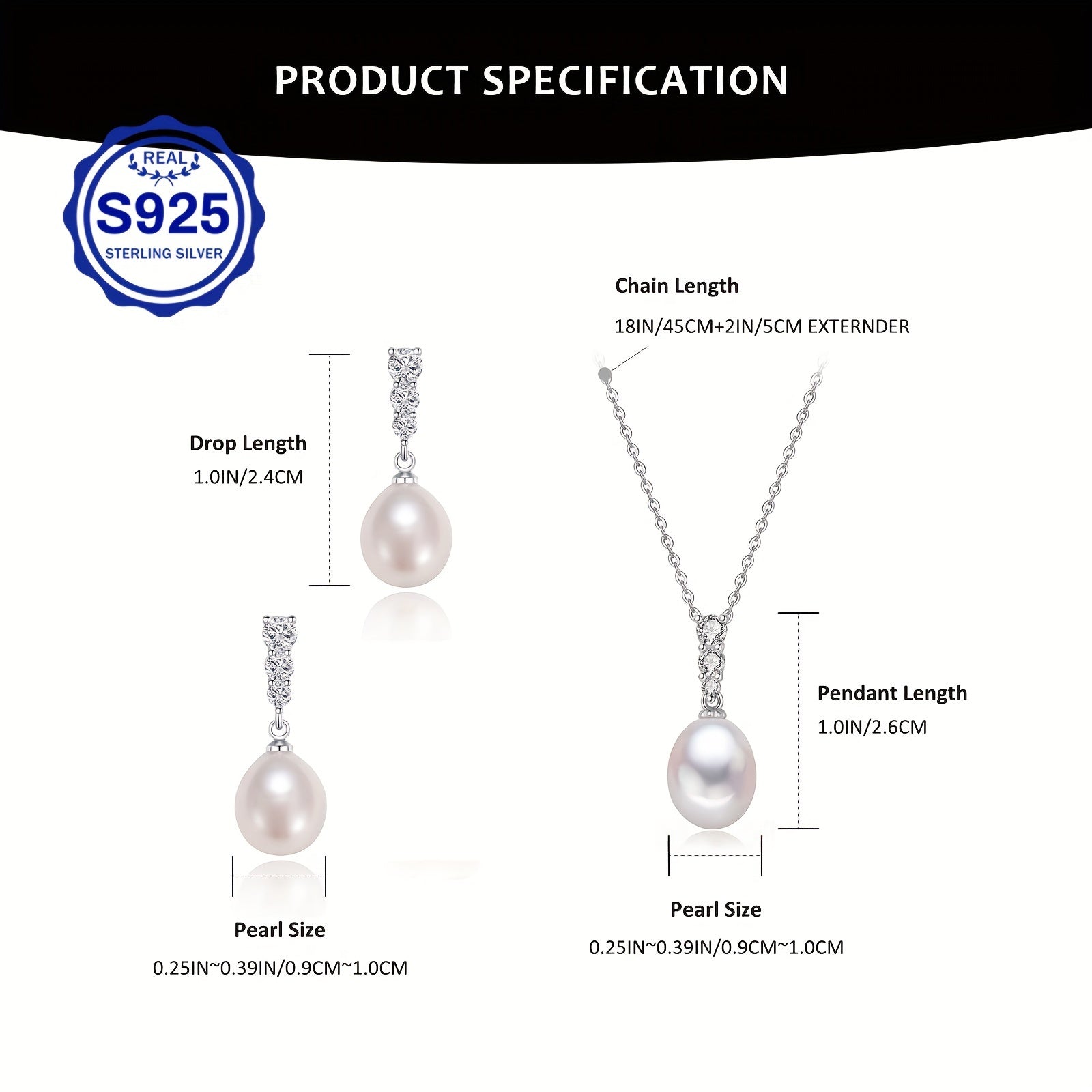 S925 Silver 3.4G, Total Product Weight (8.97G). Sea Salt Cultured Pearl/ Freshwater White Pearl Set Pendant, Pearls 9-10MM