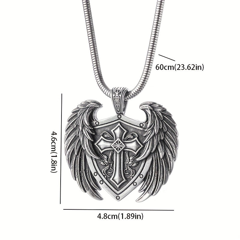 316L Titanium 316L Stainless Steel High Detailed Angel Wings Cross Shield Pendant Men's Hip Hop Necklace Jewelry Gift
