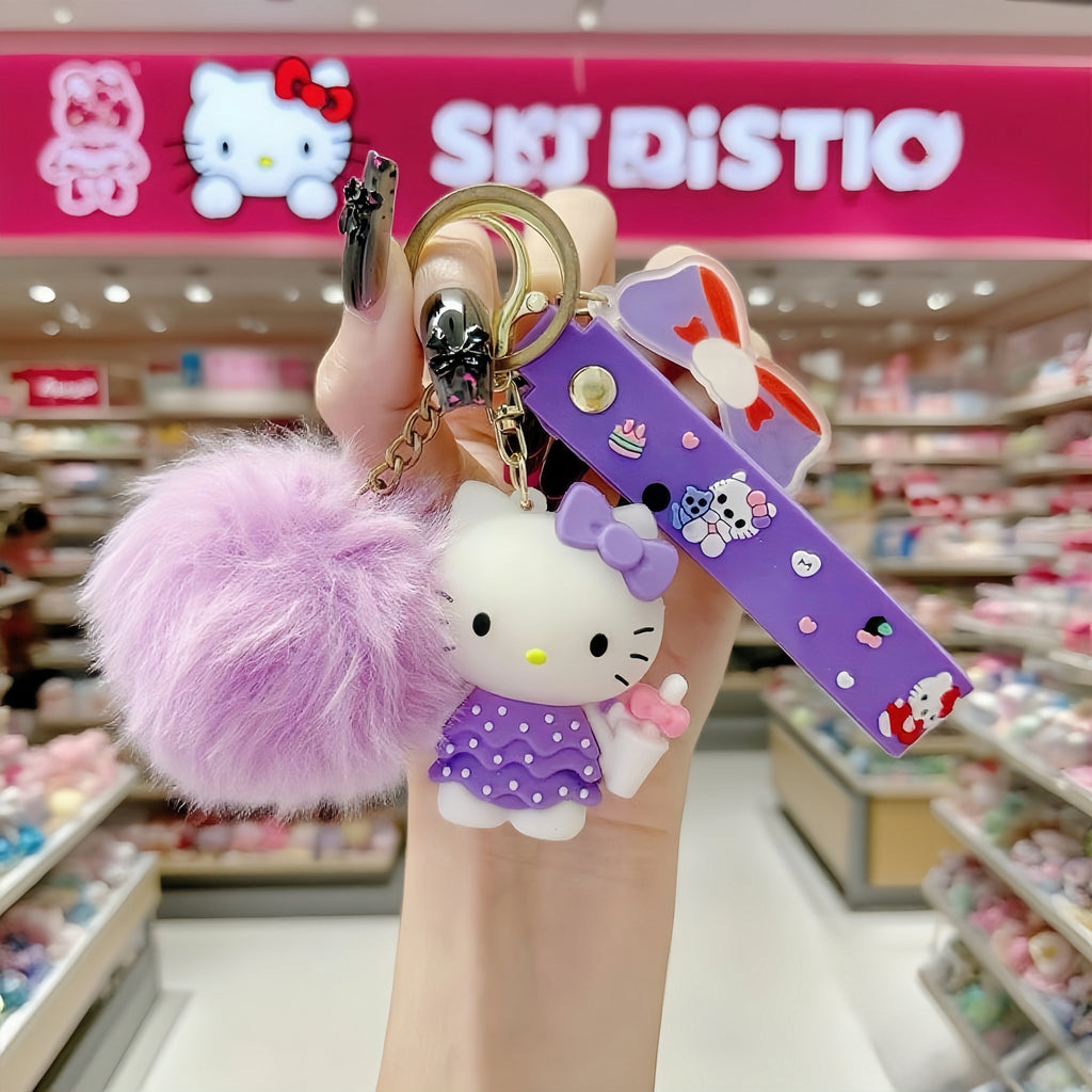 14pcs Sanrio For Hello KittyKeychains, Cartoon Cute Glitter Key Rings, Bag Pendants, Car Key Fobs, Plus Bright Balls More Eye-catching, Set Of Keychains, Key Rings, Pendants, Accessories, Suitable For Women'S Exquisite Holiday, Birthday Small
