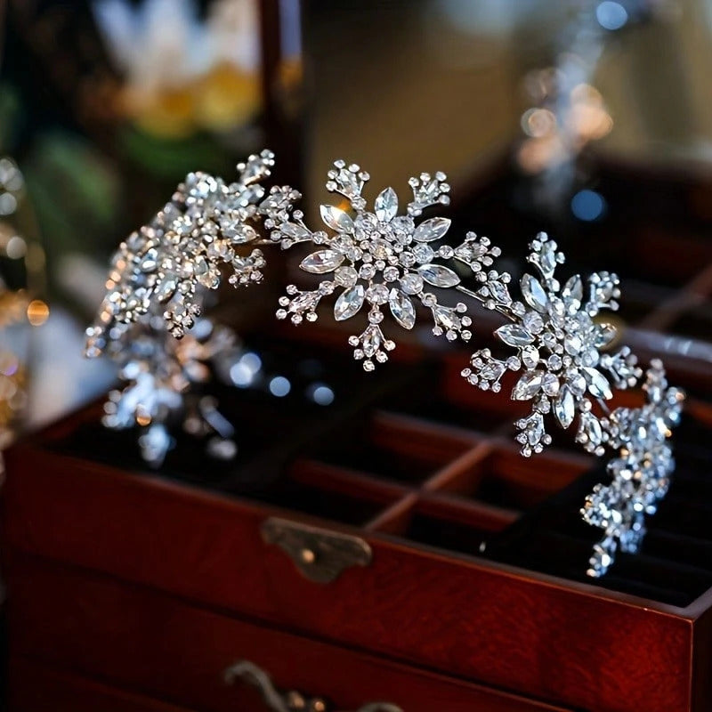 1pc Snowflake Crown Tiara for Women Party Rhinestone Prom Diadem Headband Crown Bridal Wedding Hair Accessories Jewelry Tiaras And Crowns Gift