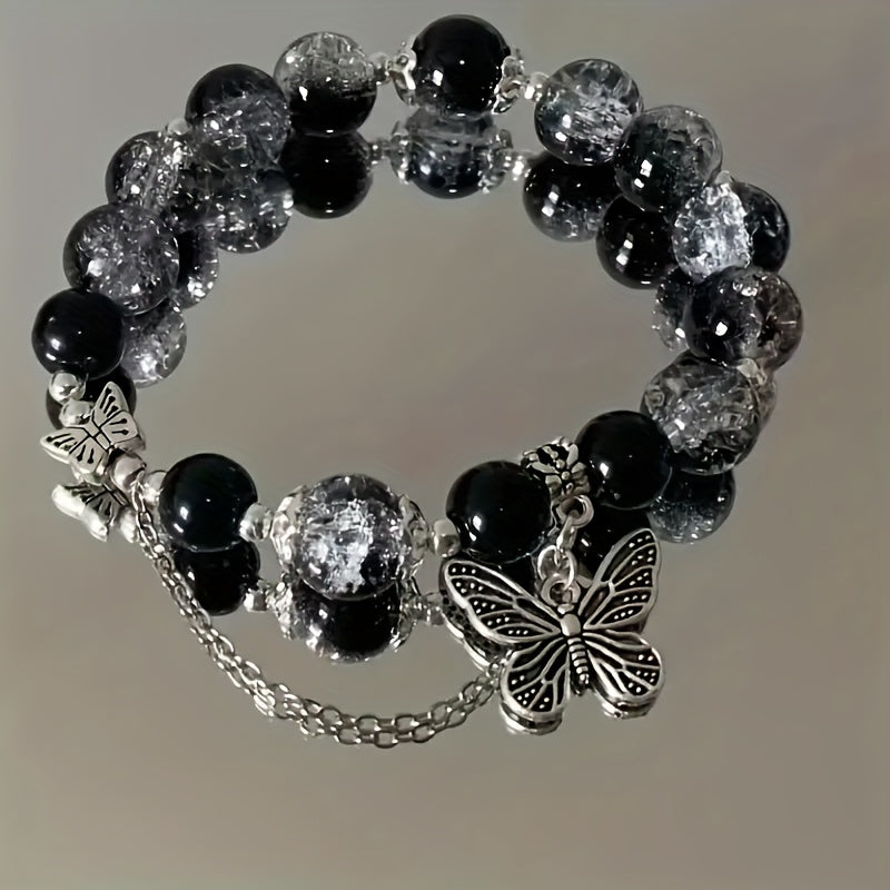 47pcs Bohemian Glass Bead Stretch Bracelets Set - with Star Floral & Butterfly Heart Pendant, Perfect for Daily Wear Casual Attire Party Jewelry Holiday Gifts