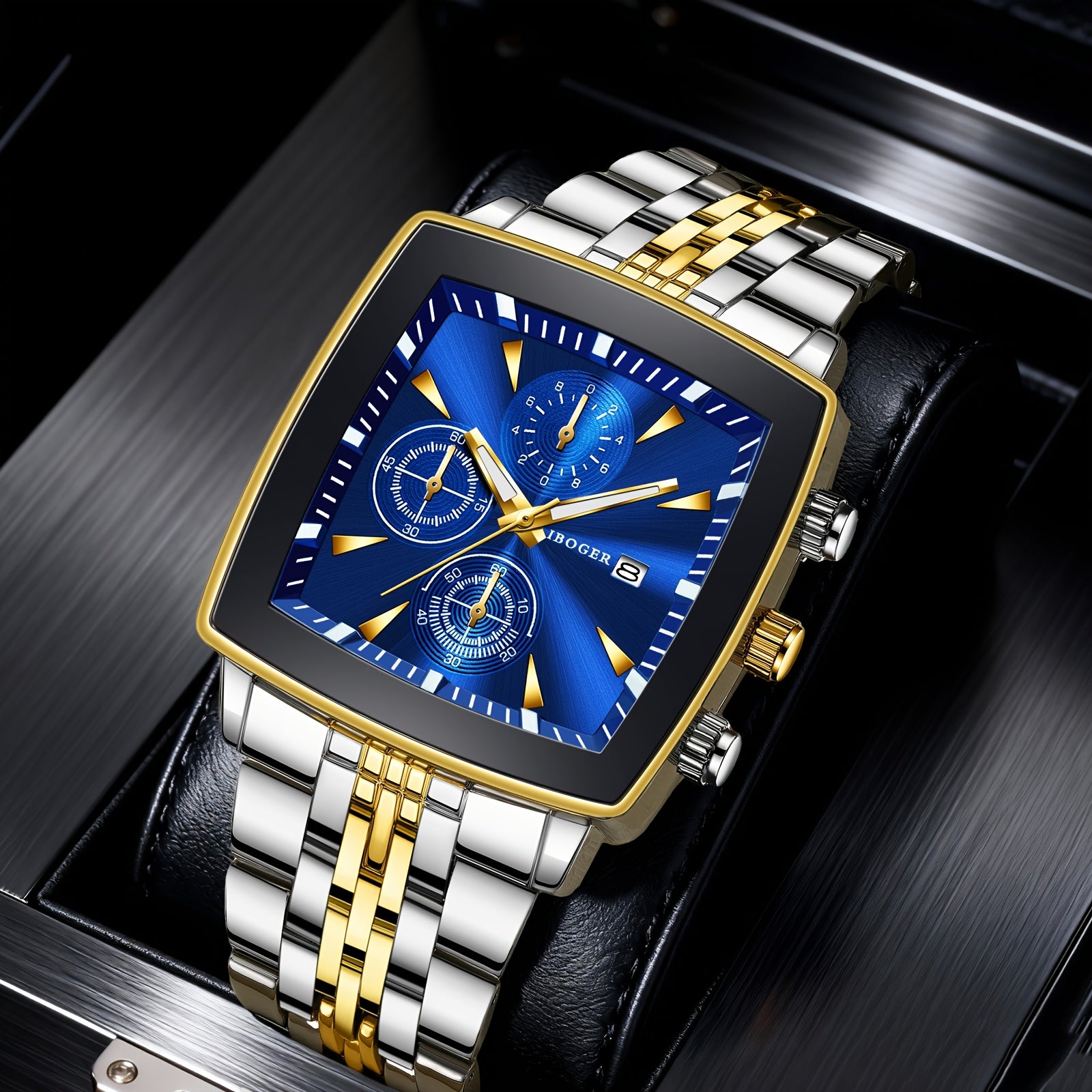 Men'S High-End New Casual Versatile Fashion Vintage Square Calendar Quartz Watch | Alloy Case, Stainless Steel Strap, Battery Powered, Non-Rechargeable Button Battery, Fashionable Design, Perfect Gift for Various Occasions