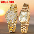 Set of 2 Women'S Watches, Elegant Golden Color Wristwatch for Women, Stylish Casual Quartz Timepiece, Perfect Gifts for Ladies