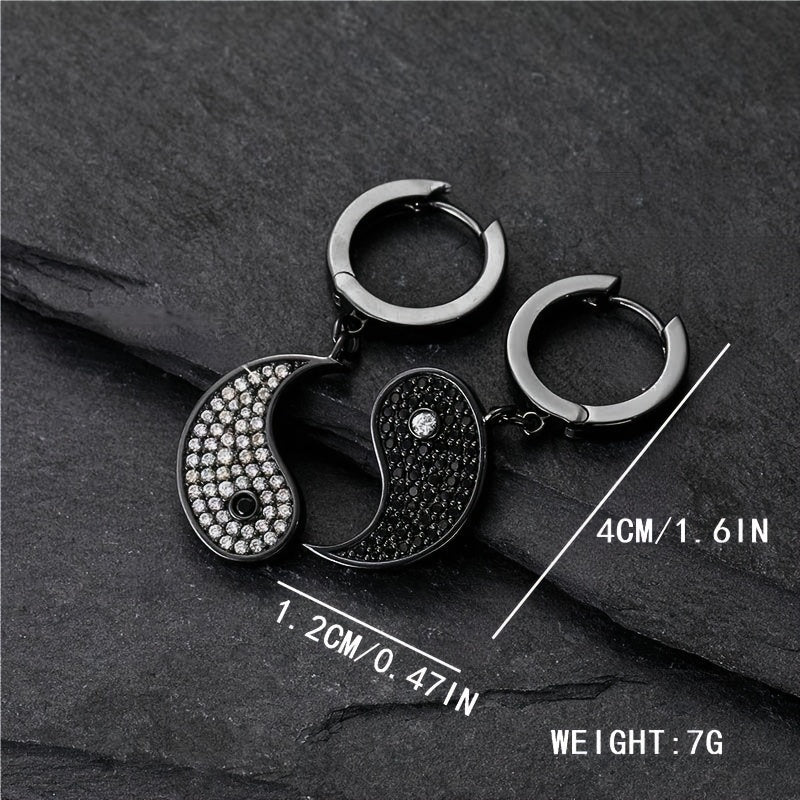 1 Pair Yin Yang Tai Chi 304 Stainless Steel Rhinestones Earrings for Men - Funky Street Style Unisex Jewelry, Symbolic Balance Design, Birthday & Friendship Gifts for Him/Her, Gift Box Included, Fashion Accessory, Intricate Detailing