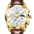 OLEVS Watches for Men Business Dress Analog Quartz Chronograph Casual Faux Leather Waterproof Moon Phase Luminous Date Luxury Mens Wrist Watches Reloj Para Hombre