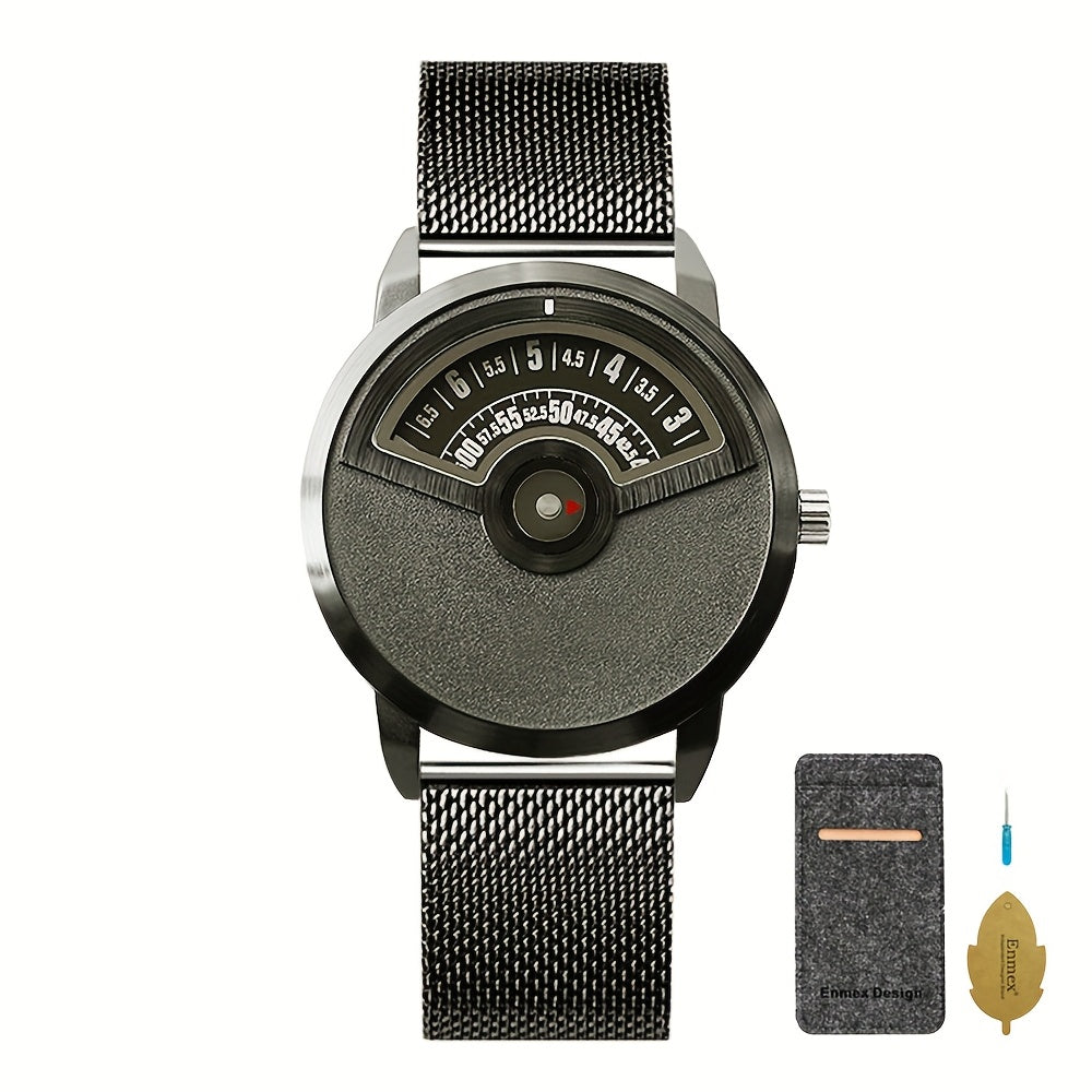 Modern Minimalist Watch - No Hands, Stainless Steel Strap, Quartz Movement, Battery-Powered (Non-Rechargeable) - Everyday & Formal Watch for Men & Women - Contemporary Industrial Design, Versatile Accessory, Sleek Timepiece, Premium Materials, Unique Time