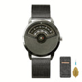 Modern Minimalist Watch - No Hands, Stainless Steel Strap, Quartz Movement, Battery-Powered (Non-Rechargeable) - Everyday & Formal Watch for Men & Women - Contemporary Industrial Design, Versatile Accessory, Sleek Timepiece, Premium Materials, Unique Time