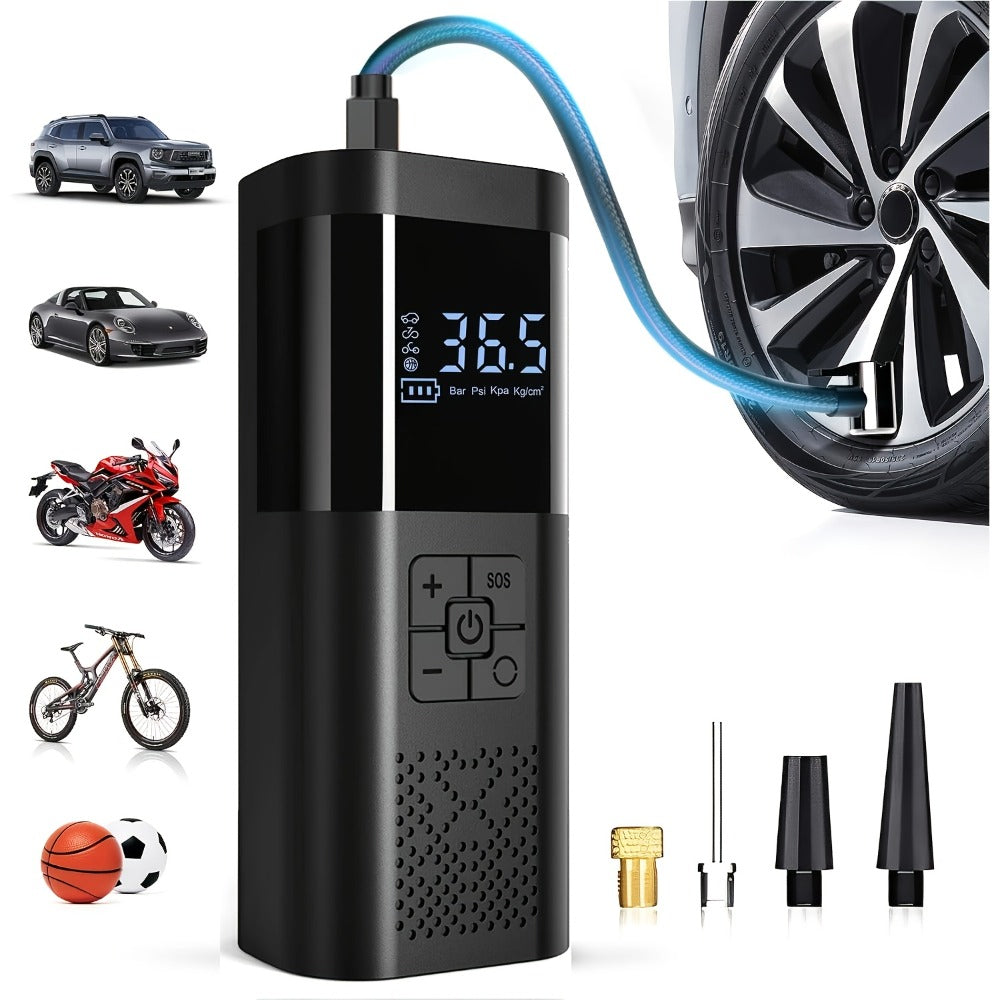 Tire Inflator Portable Air Compressor, 150PSI Car Tire Air Pump With Tire Pressure Gauge, LED, 3X Fast One-Button Smart Cordless Tire Air Pump For Cars, Motorcycles, Bicycles, Balls, Etc.
