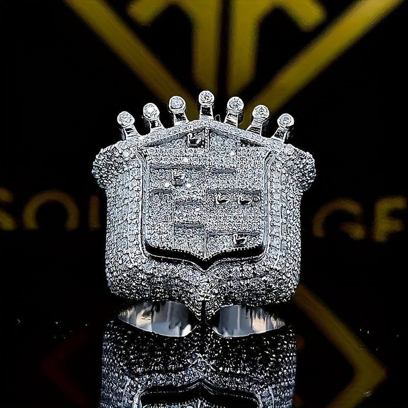 925 Sterling Silvery Men'S Iced Out Round Cut Crown Rings Rapper Hip Hop Ring Engagement Jewelry For Gift
