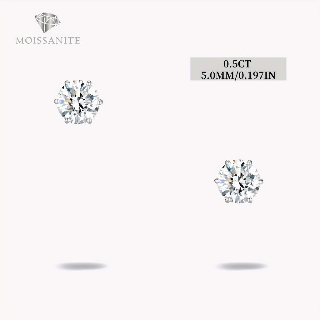 Exquisite Moissanite Stud Earrings, D Color VVS, Brilliant Round Cut, S925 Sterling Silver, Perfect Jewelry Gift For Birthday, Christmas, Valentine'S Day, With Velvet Pouch, Silvery Polishing Cloth & Ear Backs. Total Weight Of The Product (4.25g)