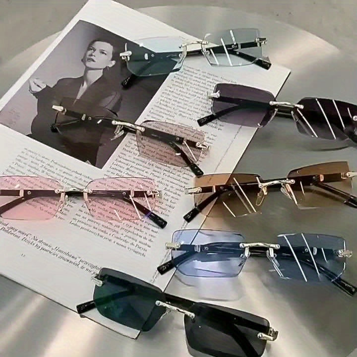 5pcs Men's and Women's Frameless Metal Fashion Glasses Classic  Trendy Glasses Summer Parties, Casual Street Photography and Holiday Gifts