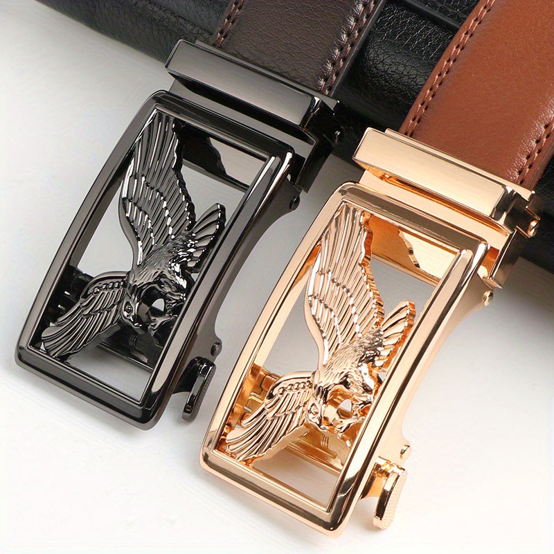 2pcs Men's Genuine Leather Belt with Automatic Ratchet Buckle - Adjustable, Comfort Fit for Business & Casual Wear - Perfect Christmas Gift