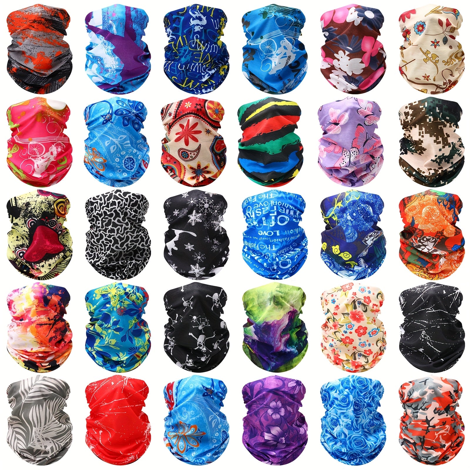 30pcs Neck Gaiters Scarf Elastic Wrap Headband Sweat Absorbing Bandana for Women Men Sports Yoga Running