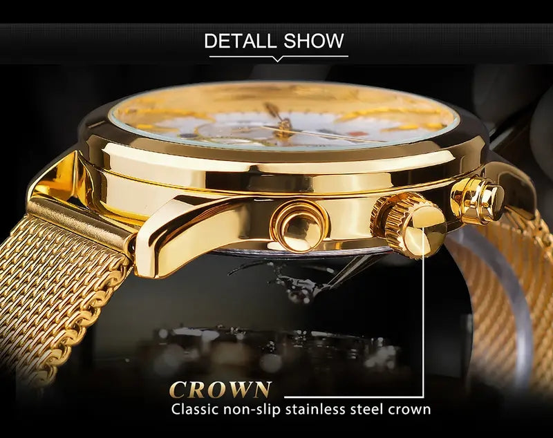 [Luminous Watch] REWARD Men's Watch, 1pc Chronograph Luminous Golden Watch | Stainless Steel Strap, Ideal Choice for Gifts