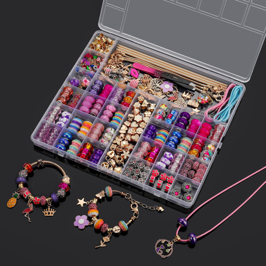 305pcs Charm Bracelet Making Kit, DIY Jewelry Making Supplies with Golden Beads & Colorful Glass Beads, Friendship Bracelet Necklace Craft Set, Ideal Birthday Xmas Gift