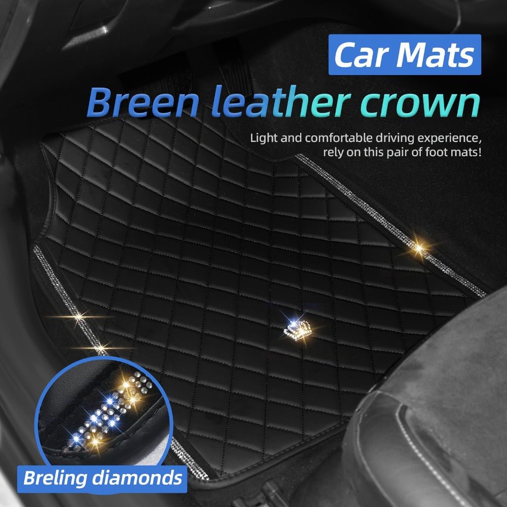 Red Black PVC Embroidery Inlaid Glitter Glowing Crown Artificial Rhinestone Car Foot Pad Easy To Clean Unisex