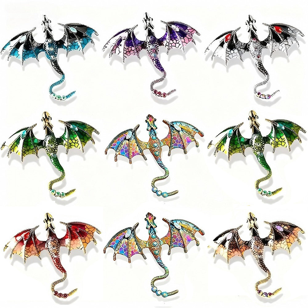 A Collection of Nine Dragon-Shaped Pins Available in Seven Vibrant Colors, Featuring a Hip-Hop Retro Bohemian Design. These Cartoon Dragon Brooches Serve As Stylish Additions for Clothing, Perfect for Parties, Banquets, Everyday Use