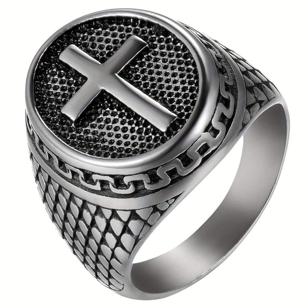 Men's Retro Simple 304 Stainless Steel Crucifix Cross Ring Christian Prayer Band Amulet Vintage Latin Cross Stamp Cast Pattern Size 7-15