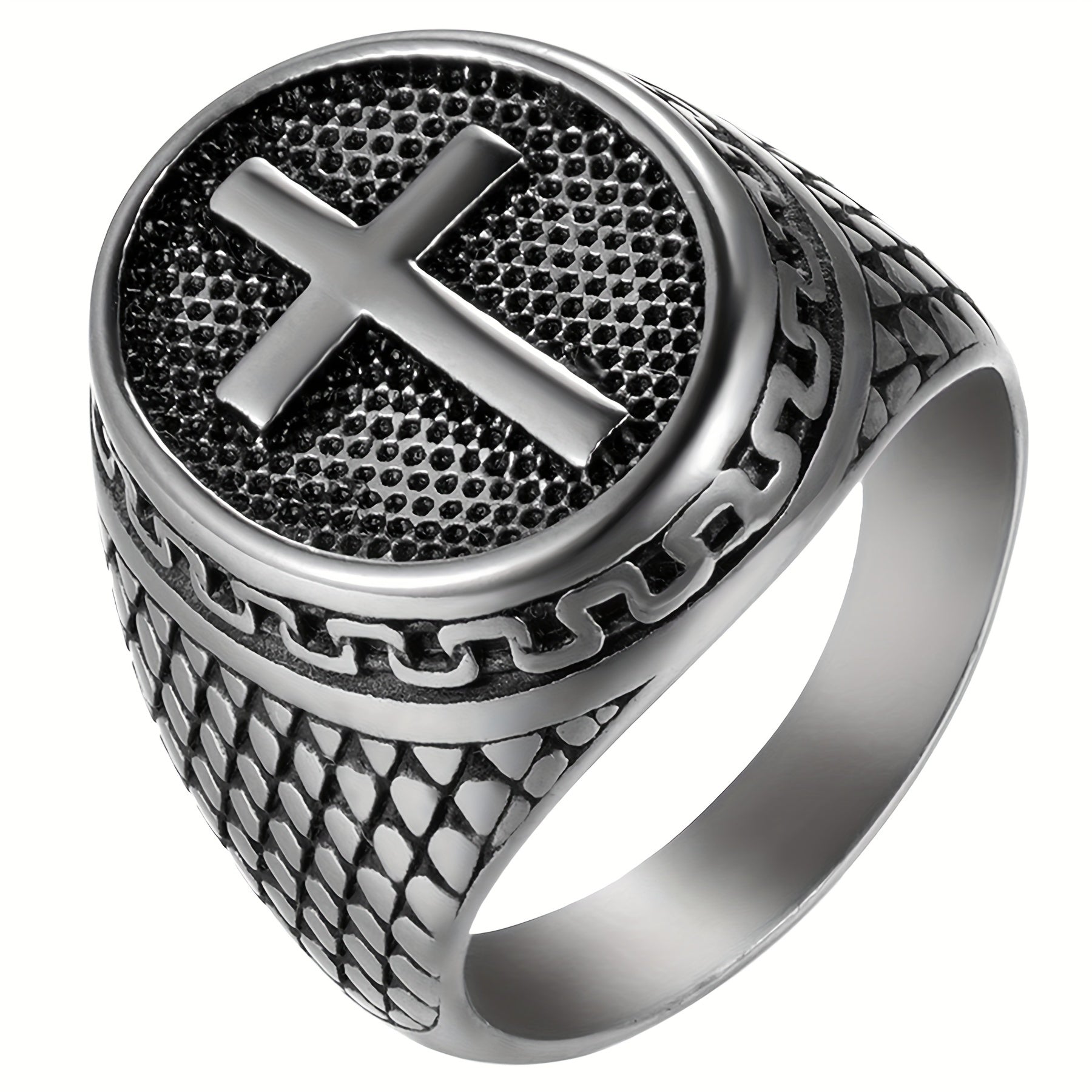Men's Retro Simple 304 Stainless Steel Crucifix Cross Ring Christian Prayer Band Amulet Vintage Latin Cross Stamp Cast Pattern Size 7-15