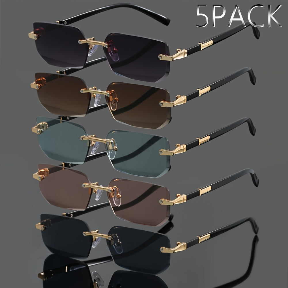 5pcs Pack (5pcs) Men's & Women's Frameless Metal Glasses - Retro Classic Slim Eyewear Suitable for Summer Parties, Casual Outfits, Photo Shoots - Trendy Frameless Specs