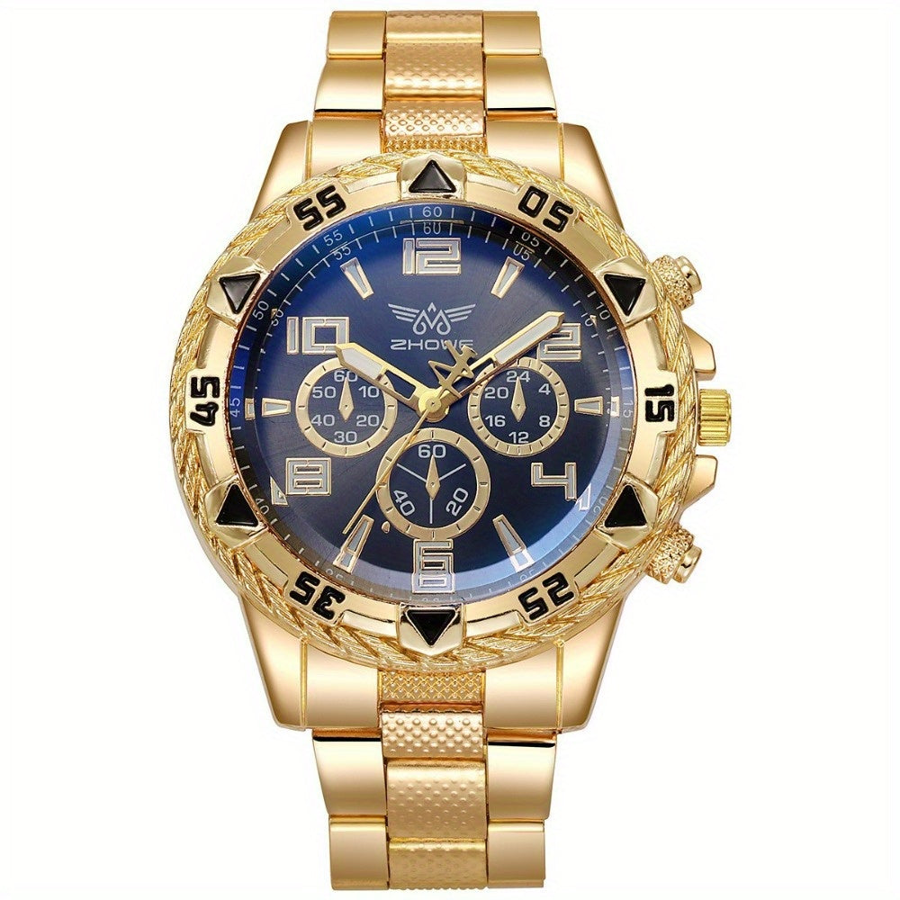 Gold Plated Men'S Sport Watch Chunky Case Chrono Function | Bold And Trendy, Without Battery