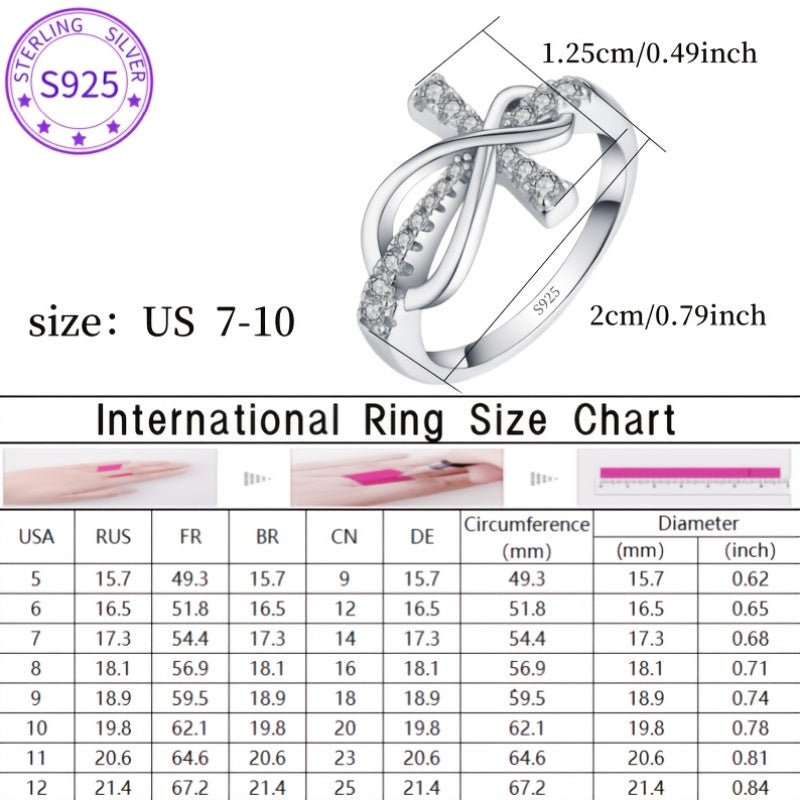 [Weddings Parties Gift] Elegant 925 Sterling Silver Infinity Cross Ring with Synthetic Cubic Synthetic Zirconia Stone, a Perfect Gift for Women, Ideal for Weddings and Parties, Wedding Ring. Elegant Ring Design, Wedding Ring. Total Product Weight (1.5g)