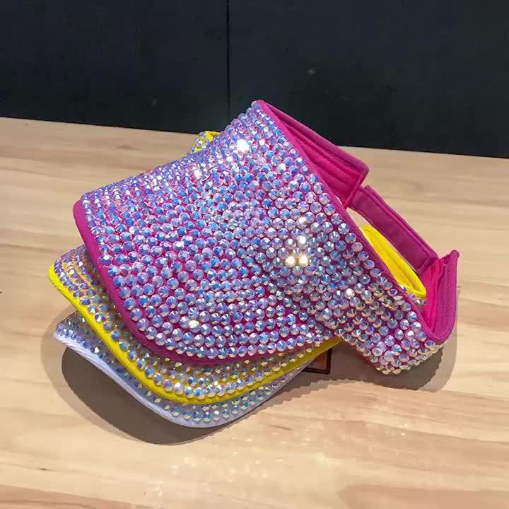 2025 New Arrival Women's Sparkling Rhinestone Visor Cap - Lightweight Elastic Fit Acrylic Baseball Cap for Outdoor Activities, Holiday Parties & Casual Wear, Multi-Color Options, Rhinestone Embellished Hat