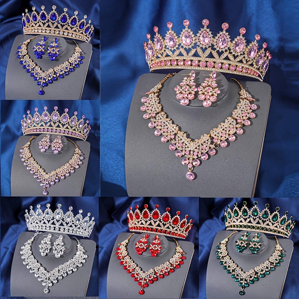 2pcs Fashion Bridal Crown Necklace And Earring Sets, Baroque Style Bridal Wedding Additions, High-End Banquet Birthday Crowns Girlfriend Birthday Gifts, Valentine'S Day Presents