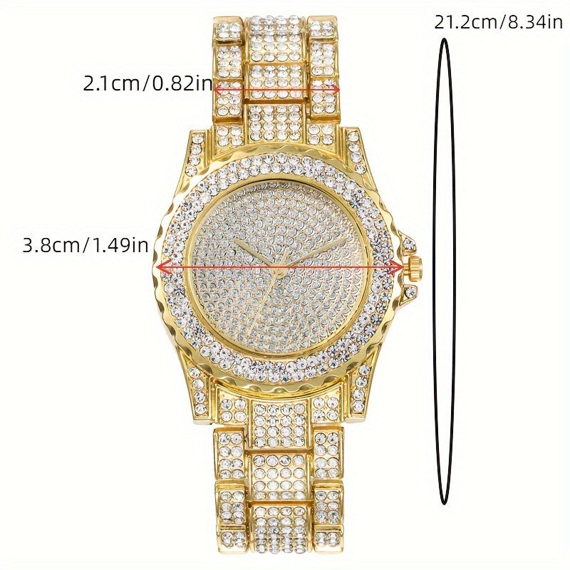 5pcs Luxury Watch And Jewelry Collection for Both Men And Women - Features a Quartz Wristwatch, Cuban Link Necklace, Bracelet, Ring, And Cross Pendant - an Ideal Gift for Christmas