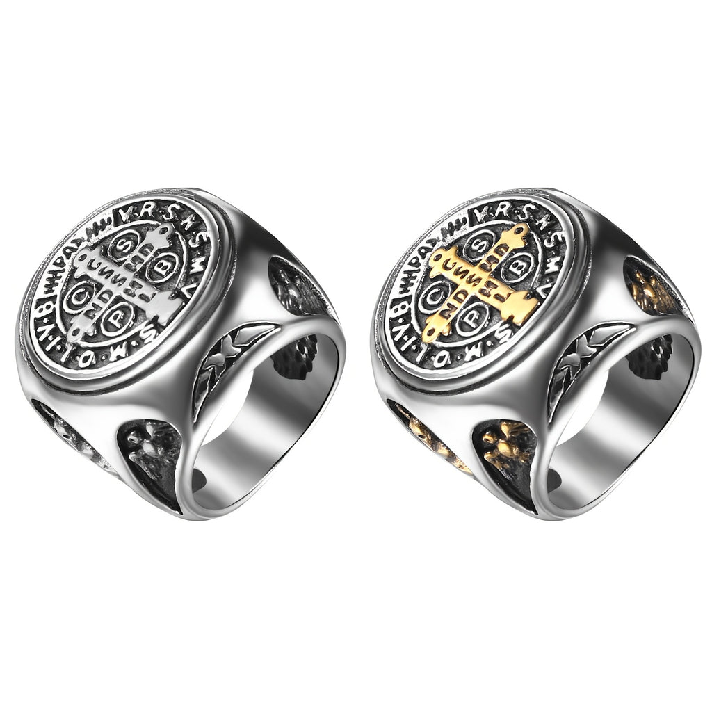 Saint Benedict Medal Stainless Steel Ring: Saint Benedict Ring - Cross Jewelry Perfect Gift