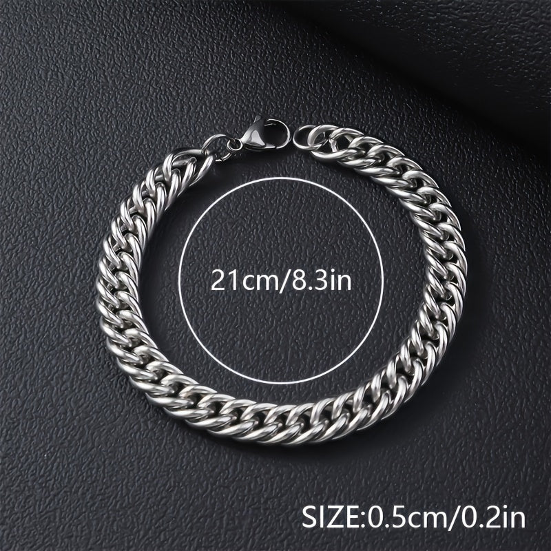 12pcs Set: Men'S Hip Hop Stainless Steel Cuban Chain Bracelet - Perfect for Daily, Party, And Festival Use