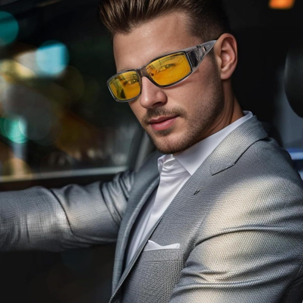 Night Vision Driving Glasses Fit Over Glasses for Men Women, Anti Glare Yellow Nighttime Glasses