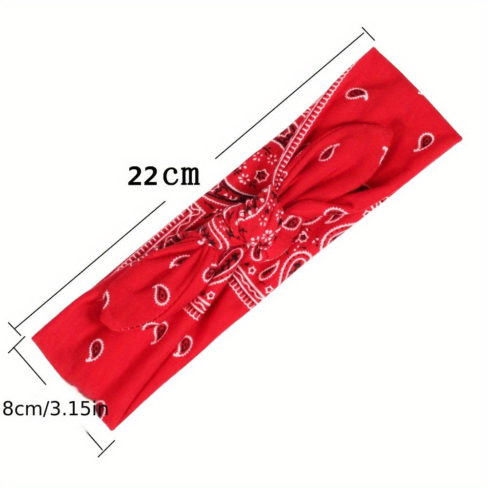 6pcs Bohemian Cashew Flower Women'S Bow Elastic Sports Headbands - Loose Elastic Headscarves, 6 Colors (Sky Blue/ Black/ Navy/ Wine Red/ White/ Red) Suitable for All Seasons, Outdoor And Daily Wear