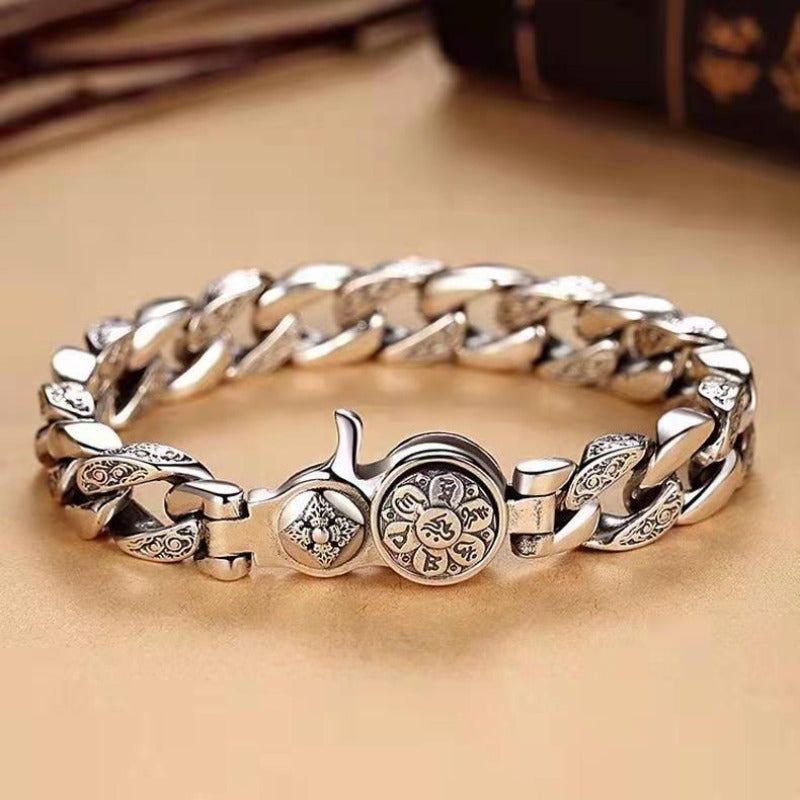 S925 925 Silver Bracelet for Men, Featuring a Trendy Wide Design That Can Rotate. This Fashionable Piece Makes an Ideal Gift for Birthdays, Father'S Day, Or for Your Boyfriend, And Is Perfect for Daily Wear