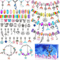 112pcs Charm Bracelet Making Kit with Blue & Pink Charms (Hearts, Stars, Flowers, Rainbows) - Zinc Alloy DIY Jewelry Supplies Suitable for Girls,, - Gift for Christmas, Valentine's Day, Activity