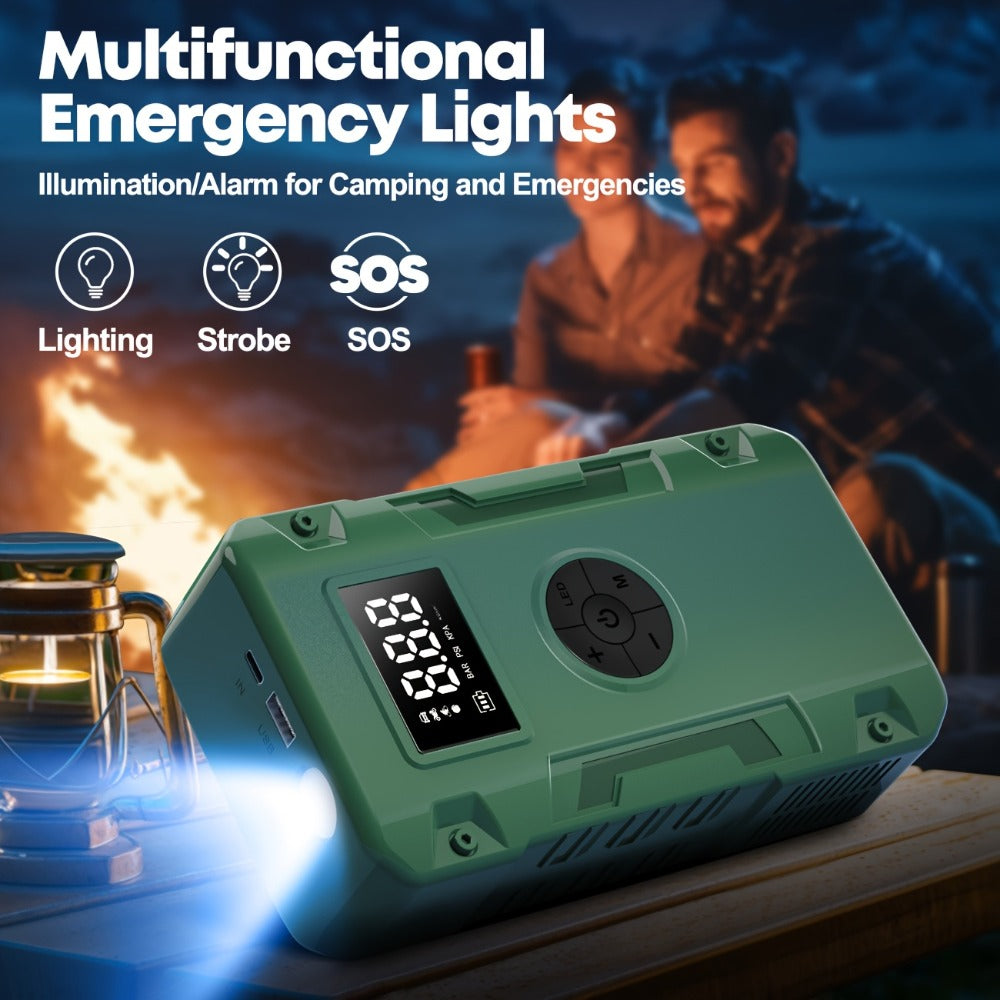 10000A 7-in-1 Multi-Function Emergency Jump Starter with Air Pump, 150PSL Car Battery Booster, Tire Inflator, Portable Vehicle Battery Charger, Suitable for 2.64-Gallon Gasoline or 2.38-Gallon Diesel Batteries, LED Emergency Light