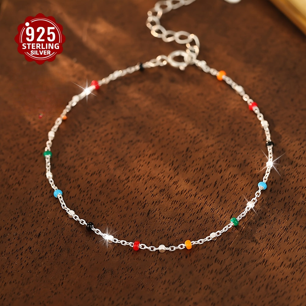 1pc925 Silver Dopamine Colored Bean Ins Wind Summer Cute Niche Gift Thin Bracelet