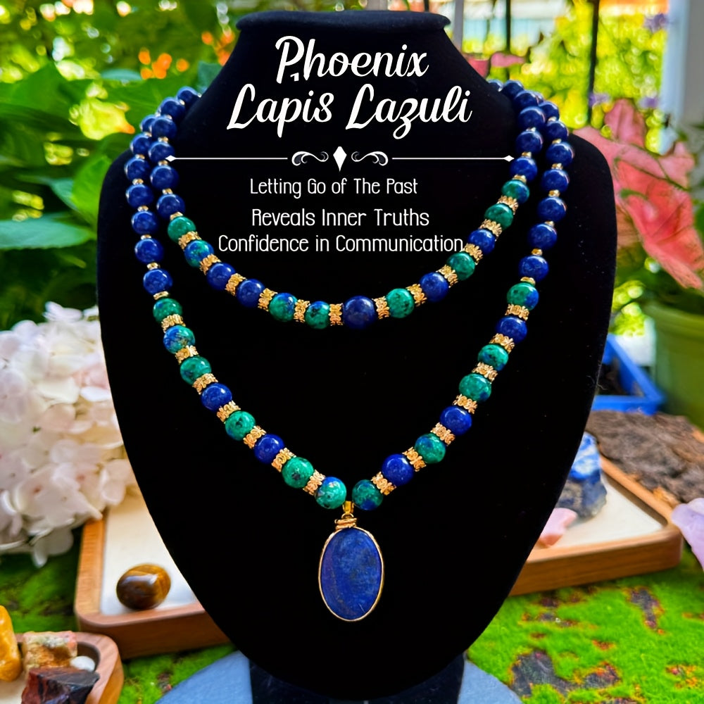 Blue 2pcs Natural Stone Phoenix Lapis Lazuli Double Layer Necklace Luxury Jewelry Gift for Teenager
