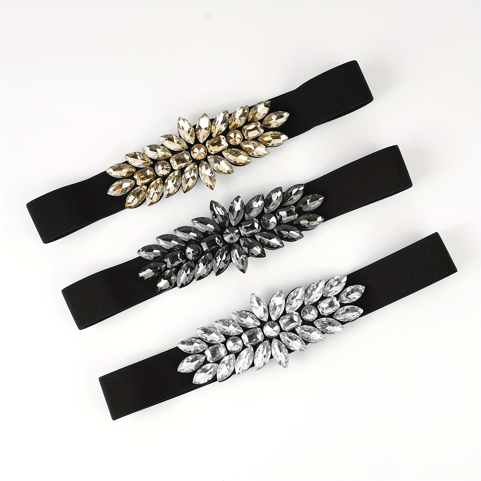 Ladies Fashion Shiny Big Bead Glass Synthetic Gem Exaggerated Gorgeous Style Dinner Stretch Belt