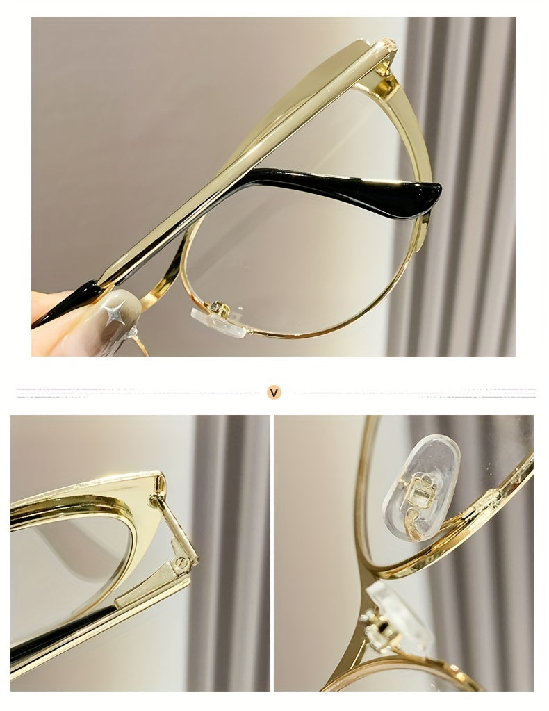 A Pair Of Golden Luxurious Cat-eye Glasses with Anti-blue Light, Retro Punk Style, Perfect for Ladies And Party Decorations