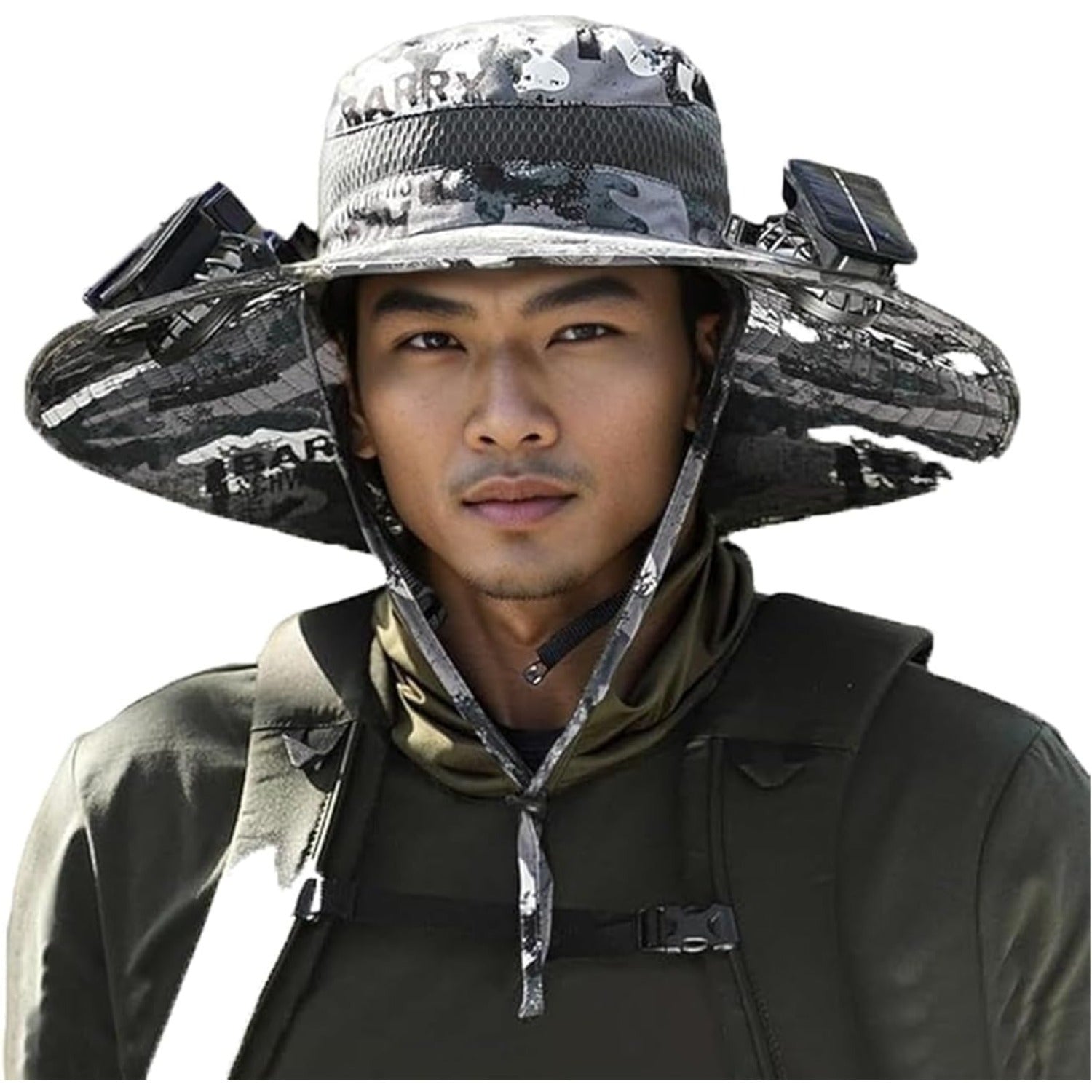 [For Fishing & Outdoor] Wide-Brimmed Sun Hat With Solar Fan, Suitable For Men's Outdoor Activities Such As Fishing, Beach, Hiking, Etc.(US, One Size, Camouflage)