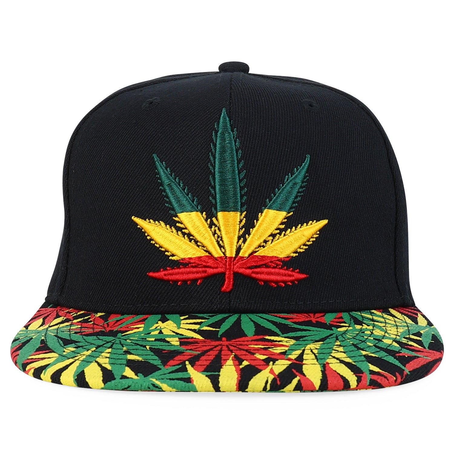 Rasta MJ Leaf 3D Embroidered Flat Bill Snapback Cap