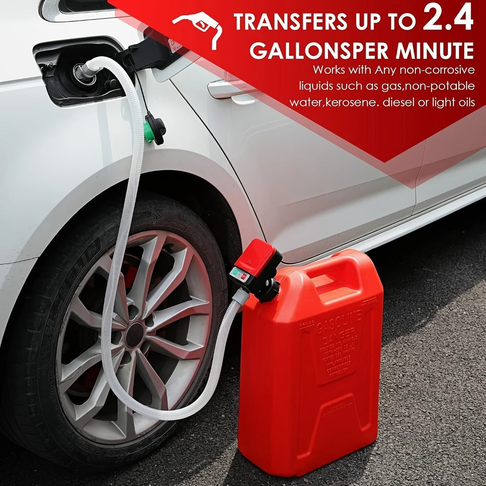 [Portable Gas Can Pump] Automatic Fuel Transfer Pump With Auto-Stop, 51'' Extra Long Hose, 3.2 Gallon Per Min, Battery Or USB Powered, 4 Can Adapters, Fast And Safe Portable Gas Can Pump For Oil, Diesel, Gasoline