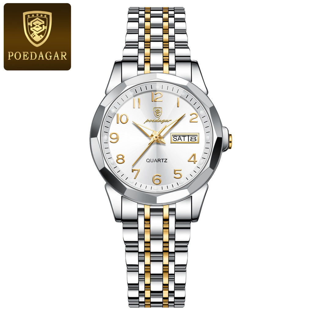 POEDAGAR 3078 Ladies' Fashion Watch, 3ATM, Casual Style, Stainless Steel Band