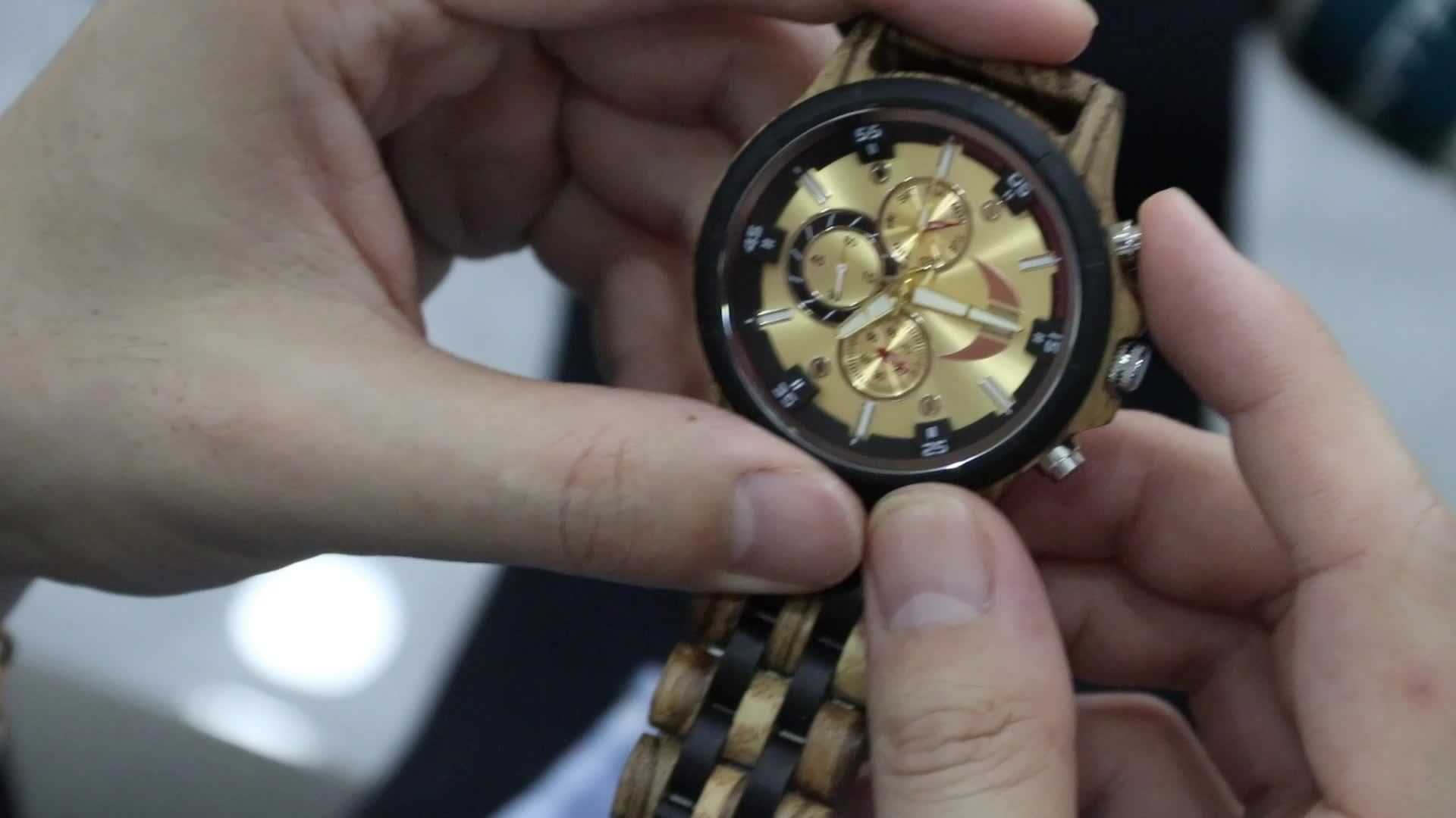 Luxury Multifunctional Men's Wooden Quartz Watch, Week, Calendar, Timer, Fashion Wooden Clock Gift